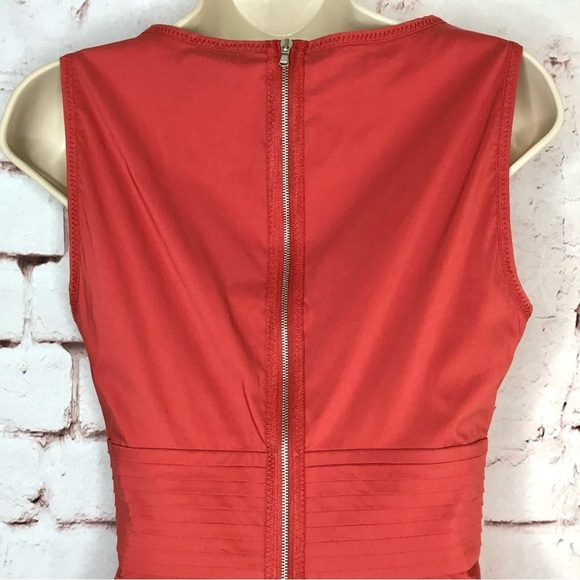 BCBGMAXAzria XS Coral Pleated Faux Wrap V-Neck Empire Waist Peplum Cotton Top XS - Picture 11 of 16